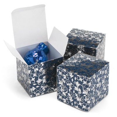 Foil Filigree - Navy and Silver - Favor Boxes