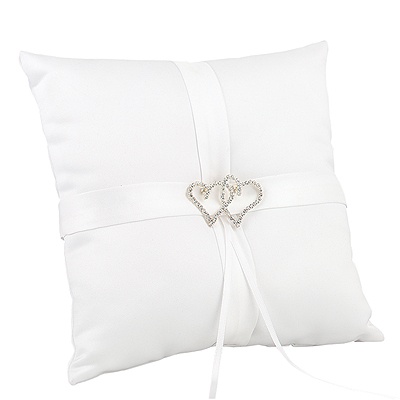 Wedding Rings on Ring Bearer Pillows    With All My Heart   White Satin Ring Pillow