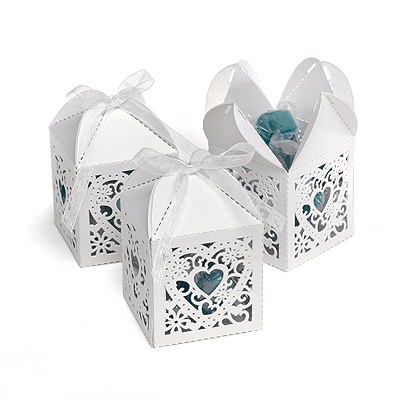 White Lacy Heart Favor Boxes