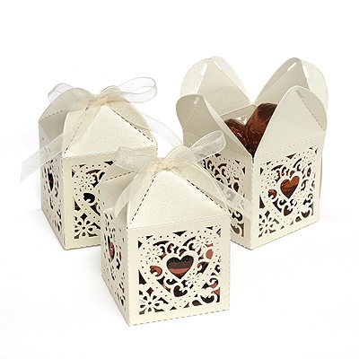 Ivory Lacy Heart Favor Boxes