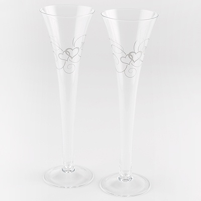 Silver Scroll Hearts Toasting Flutes
