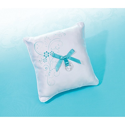 Aqua Floral Ring Pillow