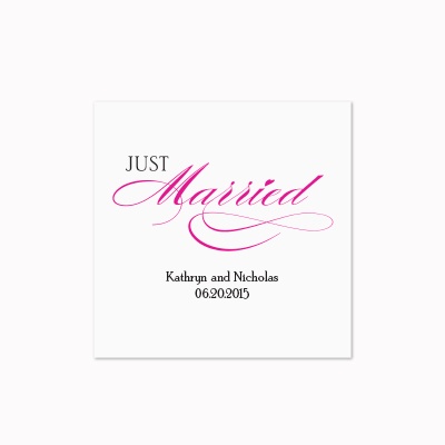 Just Married - White Cocktail Napkin