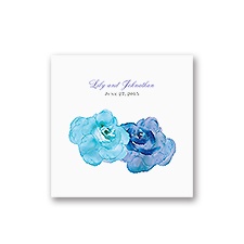 Watercolor Roses - Blue - White Cocktail Napkin