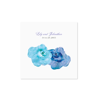 Watercolor Roses - Blue - White Cocktail Napkin