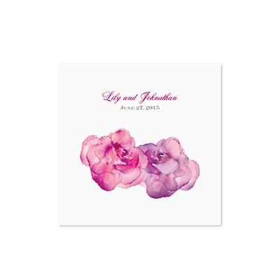 Watercolor Roses - Purple - White Cocktail Napkin