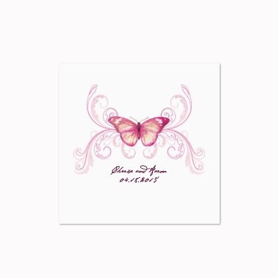 Delicate Butterfly - Fuchsia - White Cocktail Napkin