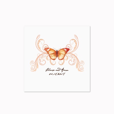 Delicate Butterfly - Orange - White Cocktail Napkin