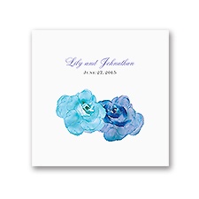 Watercolor Roses - Blue - White Dinner Napkin