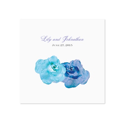 Watercolor Roses - Blue - White Dinner Napkin
