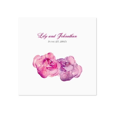 Watercolor Roses - Purple - White Dinner Napkin