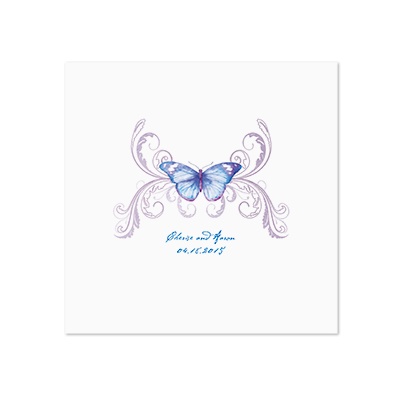 Delicate Butterfly - Blue - White Dinner Napkin