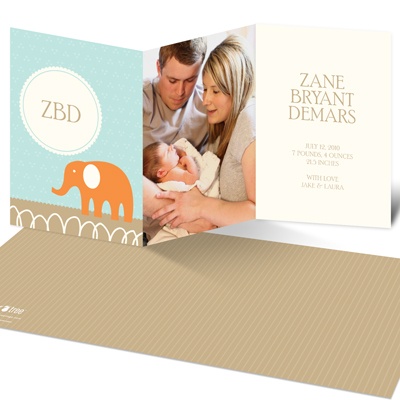 THE GOLDEN TICKET -- BOY PHOTO BIRTH ANNOUNCEMENT, 2in. x 4in. Folded Holiday Card