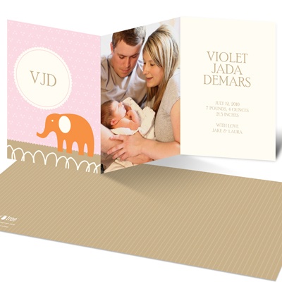 Elephant Monogram in Pink -- Photo Baby Announcements