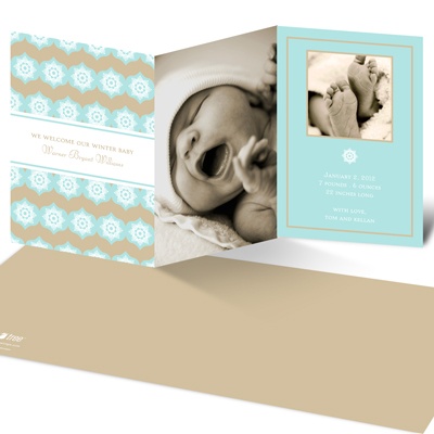 THE GOLDEN TICKET -- BOY PHOTO BIRTH ANNOUNCEMENT, 2in. x 4in. Folded Holiday Card