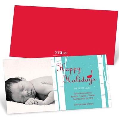THE GOLDEN TICKET -- BOY PHOTO BIRTH ANNOUNCEMENT, 2in. x 4in. Folded Holiday Card