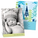 Stylish Treescape in Blue -- Holiday Photo Birth Announcements