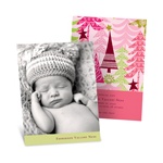 Stylish Treescape in Pink -- Christmas Birth Announcements