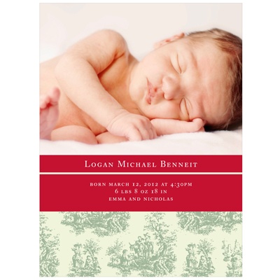 Newborn Toile Memories -- Christmas Photo Birth Announcements