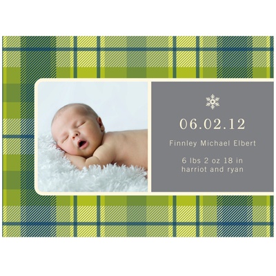 Playful Plaid in Green -- Christmas Birth Announcements