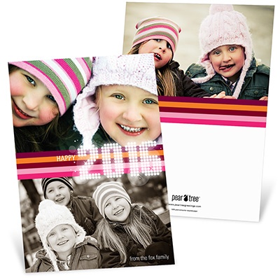 Bright Lights and Stripes -- Pink Happy New Year's Card