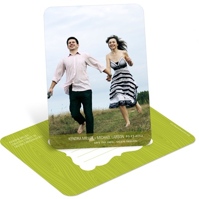 Etched Wood Grain Vertical Photo -- Save the Date Postcards