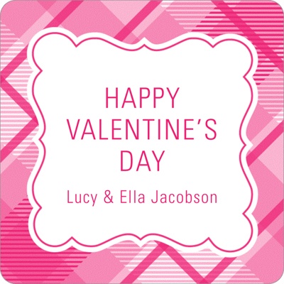 Pink and Plaid -- Valentine's Day Personalized Stickers