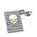 Skulls and Hearts in Green -- Kids Valentine's Day Cards