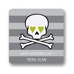 Skulls and Hearts in Green -- Valentine's Day Personalized Stickers