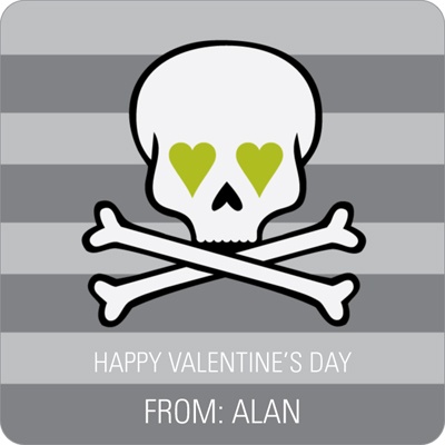 Skulls and Hearts in Green -- Valentine's Day Personalized Stickers