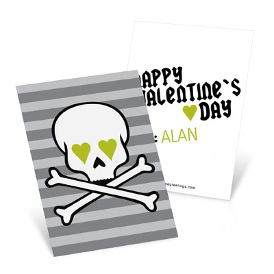 Skulls and Hearts in Green -- Valentine's Day Cards for Kids