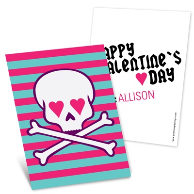 Skulls and Hearts in Pink -- Kids Valentine's Day Cards