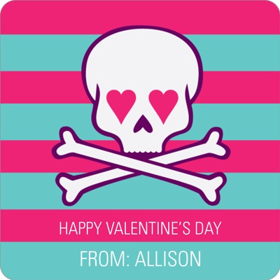 Skulls and Hearts in Pink -- Valentine's Day Personalized Stickers