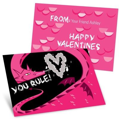 Dragon Puff in Pink -- Kids Valentine's Day Cards
