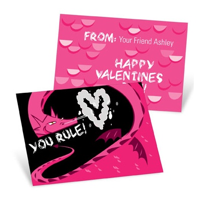 Dragon Puff in Pink -- Valentine's Day Cards for Kids