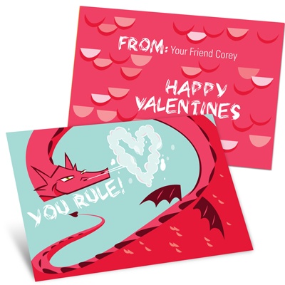 Dragon Puff in Red -- Kids Valentine's Day Cards