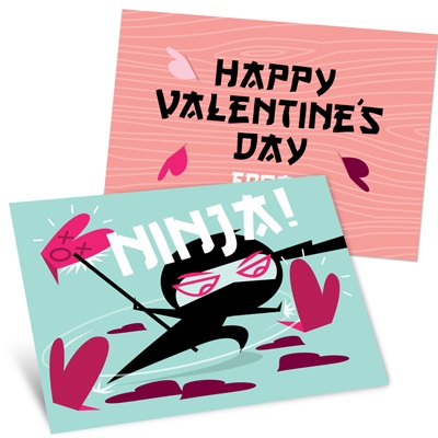 Ninja Action in Blue -- Kids Valentine's Day Cards