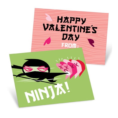 Ninja Action in Green -- Valentine's Day Cards for Kids