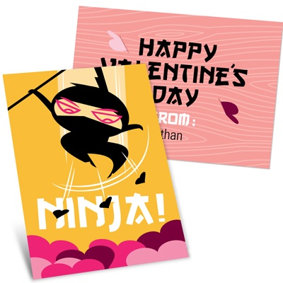 Ninja Action in Yellow -- Kids Valentine's Day Cards