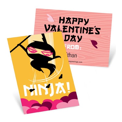 Ninja Action in Yellow -- Valentine's Day Cards for Kids