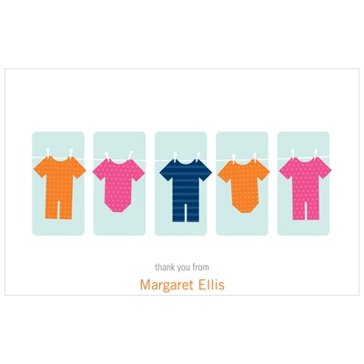 Clothespins and Onesies -- Baby Shower Thank You Cards