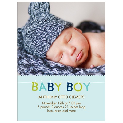 THE GOLDEN TICKET -- BOY PHOTO BIRTH ANNOUNCEMENT, 2in. x 4in. Folded Holiday Card