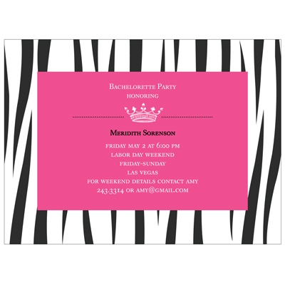 Wild Side Zebra Print -- Bachelorette Party Invitations