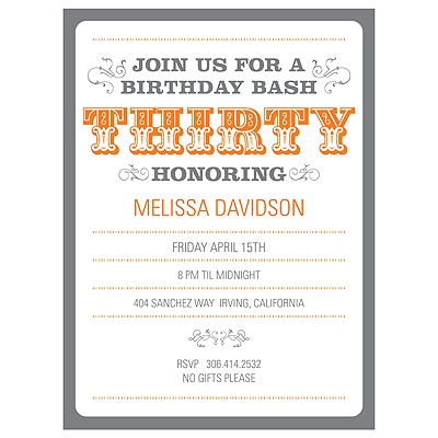 The Big 3-0 -- 30th Birthday Party Invitations