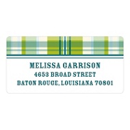 Pin-stripe Plaid in Green - Baby Return Address Labels