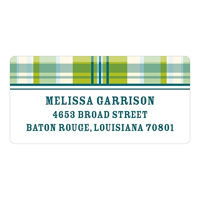 Pin-stripe Plaid in Green - Baby Return Address Labels