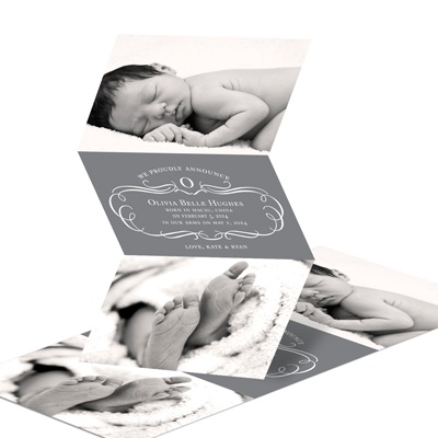 THE GOLDEN TICKET -- BOY PHOTO BIRTH ANNOUNCEMENT, 2in. x 4in. Folded Holiday Card