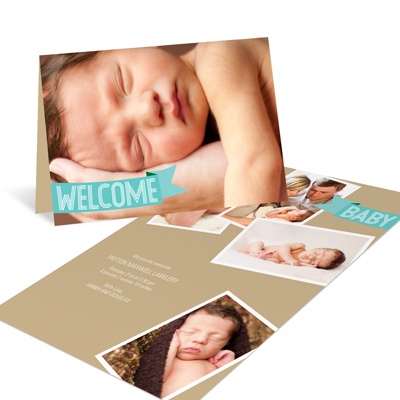 Aqua Welcome Banner -- Photo Birth Announcements