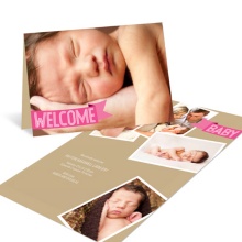 Pink Welcome Banner -- Photo Birth Announcements