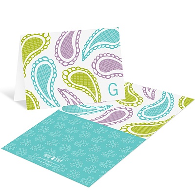 Playful Paisley in Blue -- Monogram Stationery Cards
